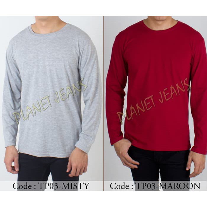 Baju kaos polos pria / polosan cowok warna hitam tangan lengan panjang