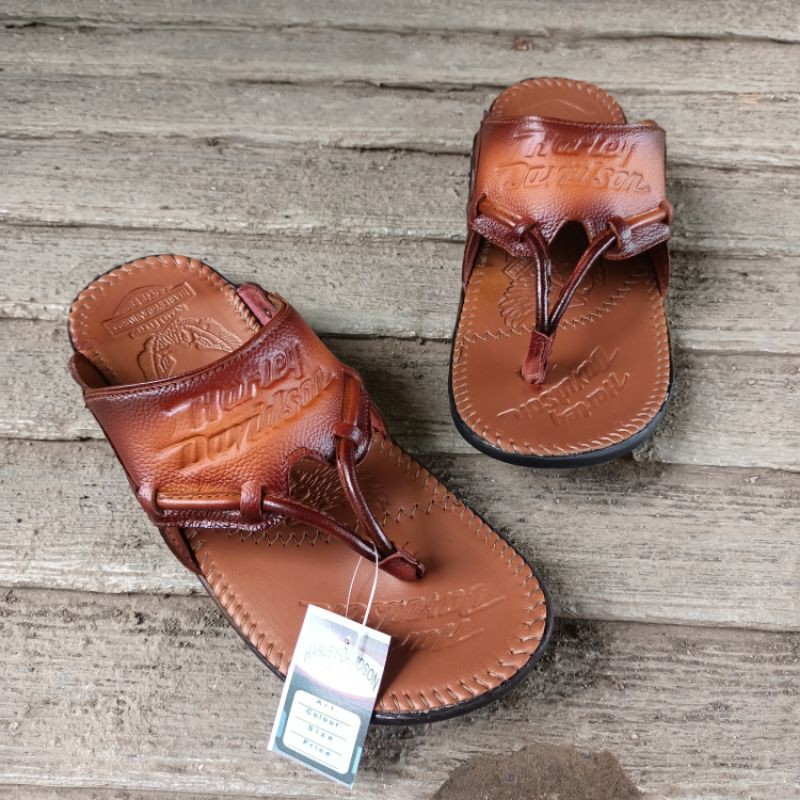 sandal Harley jepit coklat Tan kulit asli nyaman dipakai harga murah sol nya gak licin