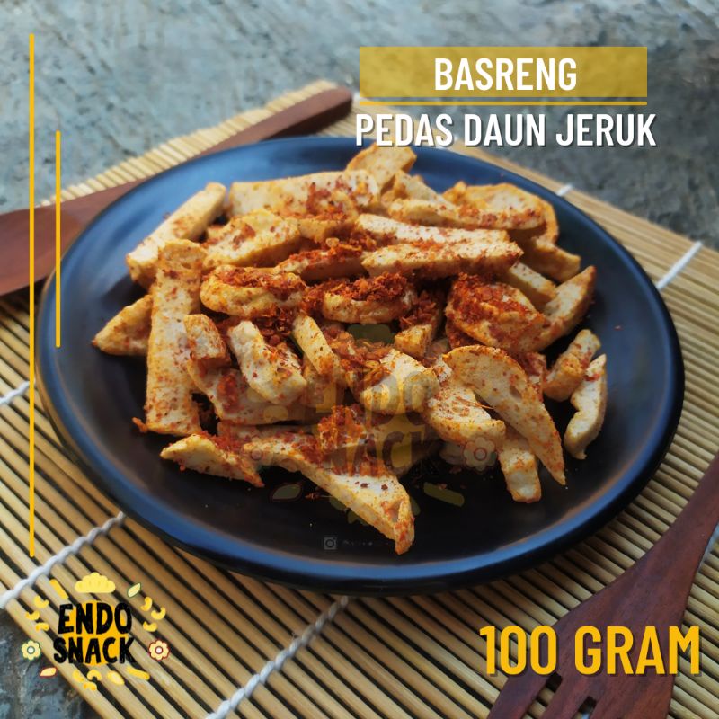 100 Gr Basreng Bandung Baso Goreng Pedas Daun Jeruk Kemasan