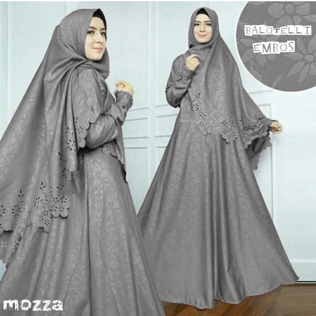 Maxi Dress Embos + Bergo bahan Balotelli High Quality Mozza Syari