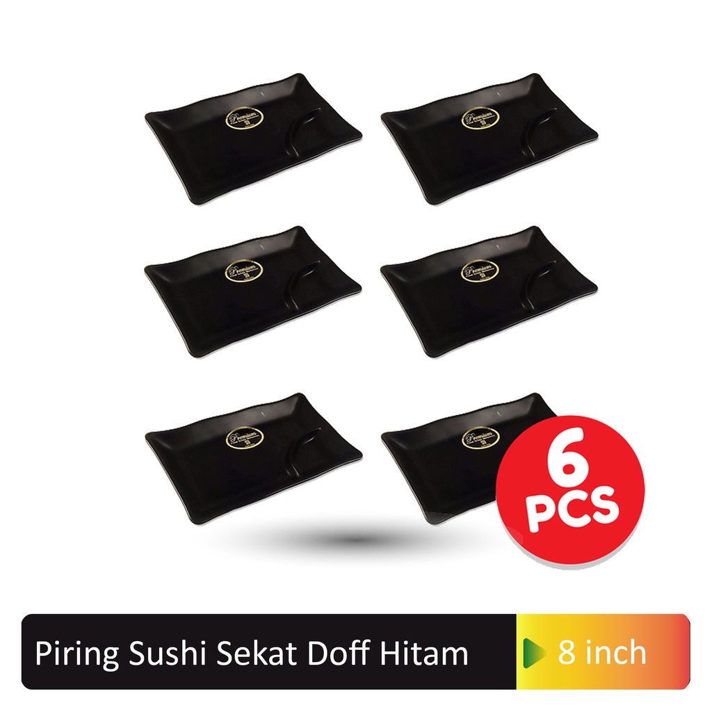 Glori Melamine | 6pcs Hitam | Piring sushi sekat | Piring makan