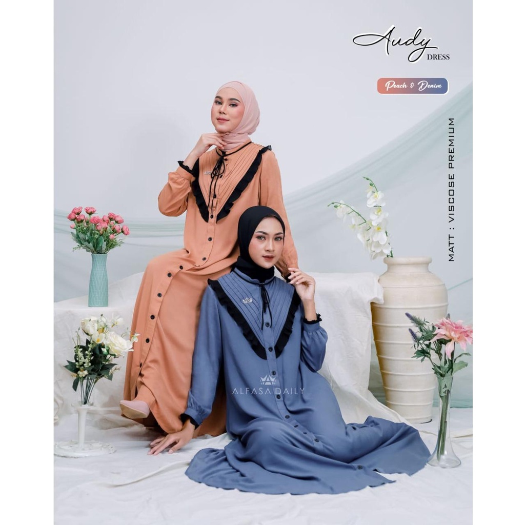 Audy Dress || By Alfasa Daily || Gamis Viscose branded premium || full kancing