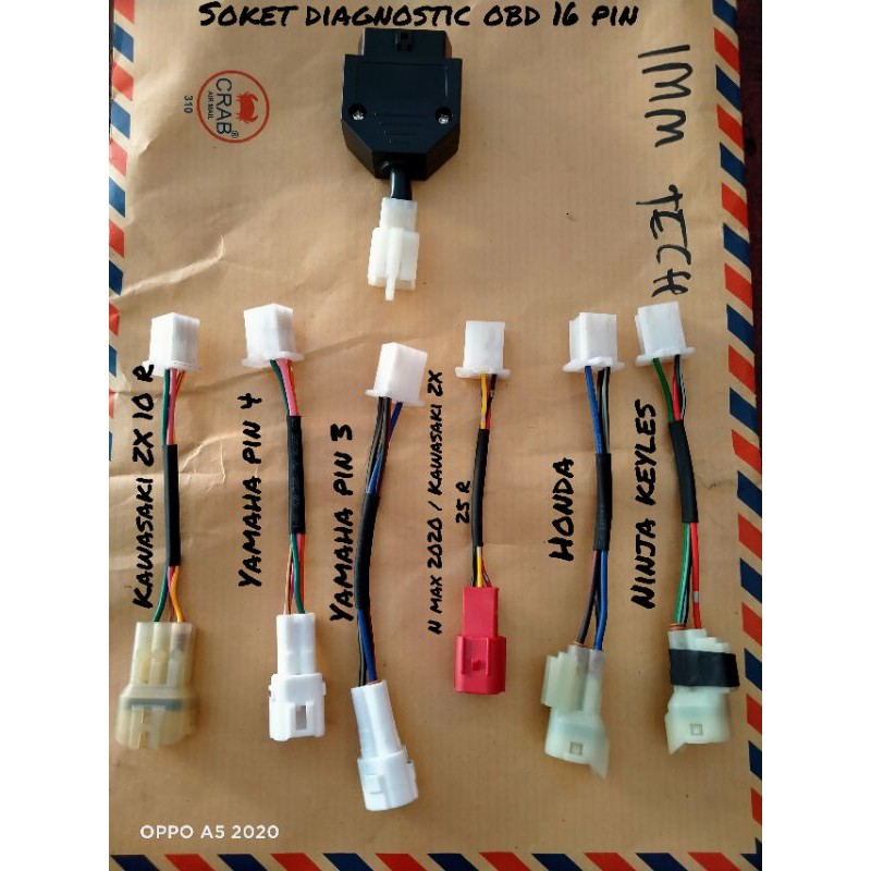 soket diagnostik obd2 pin 16 untuk sepeda motor