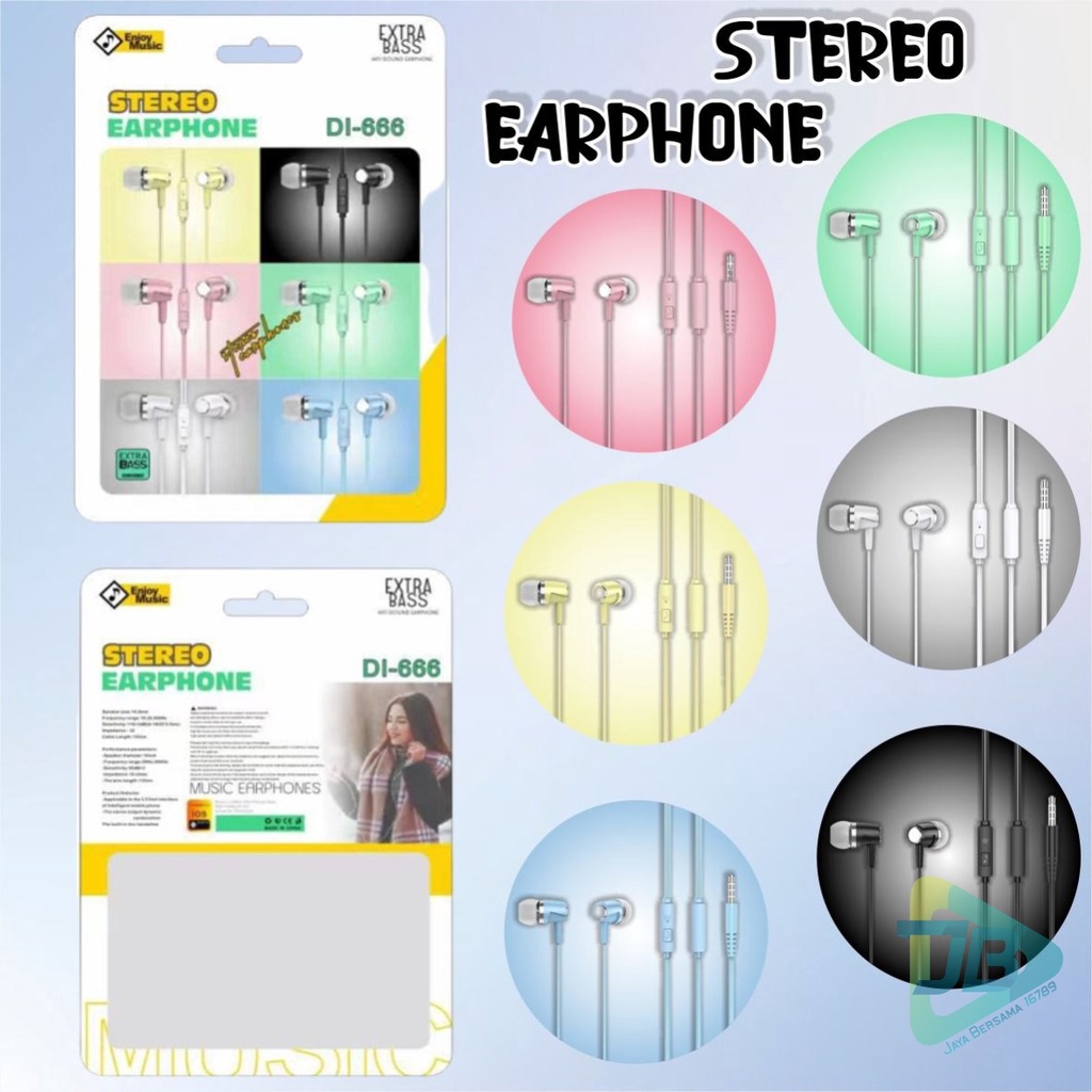 Earphone Headset Hf headsfree macaron piston super BASS DI666 for oppo Samsung vivo xiaomi Infinix realme JB5594