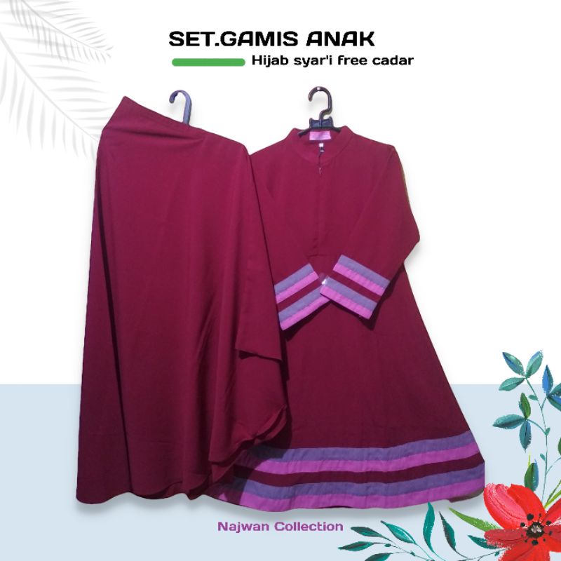 SET GAMIS SYAR'I ANAK + CADAR 5 - 6 TAHUN