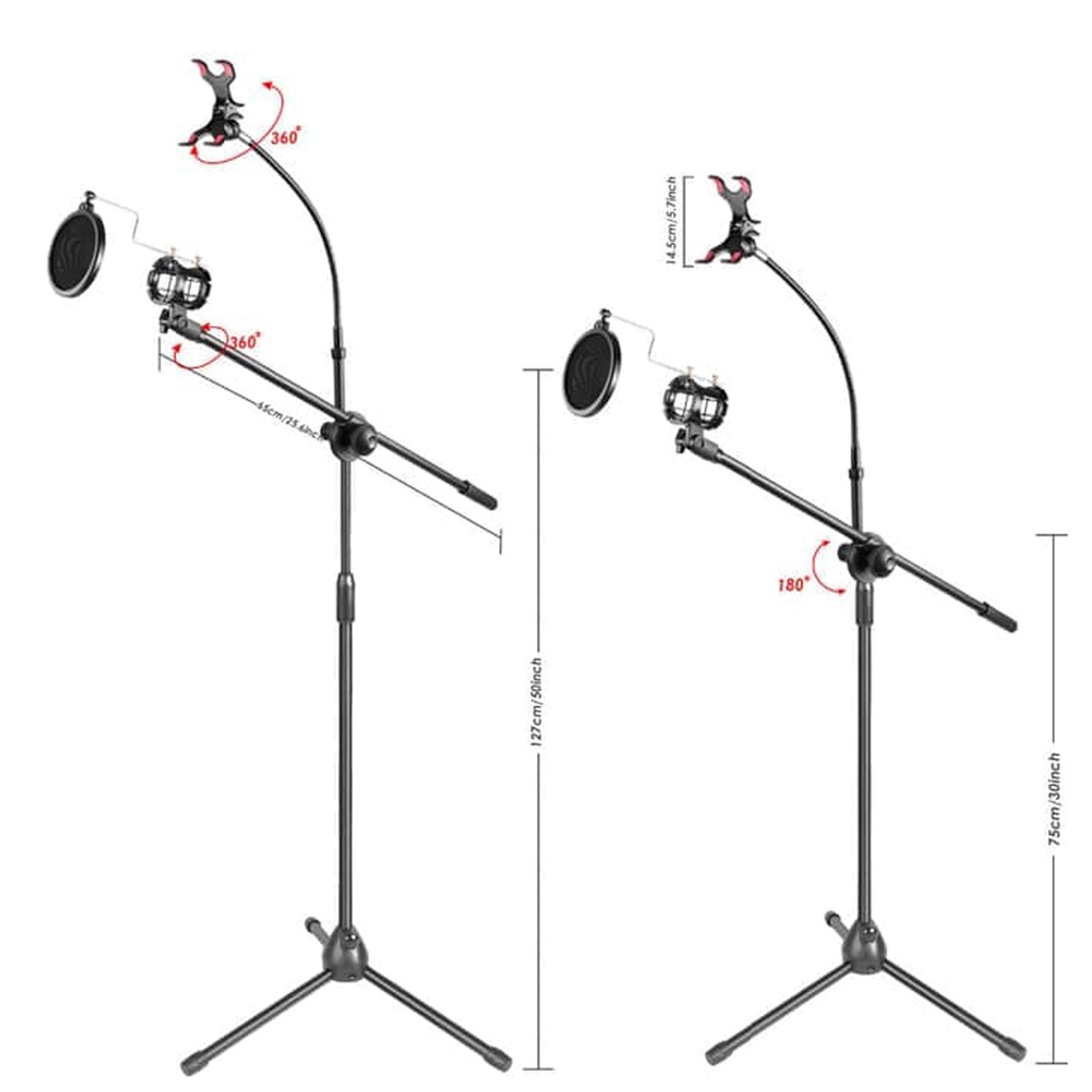 Kotacase-Mic Holder Full Set Pro Stand Holder Berdiri Microphone 1 &amp; 2 Holder HP LED Mic Standing Holder LED With Tray V8 Soundcard