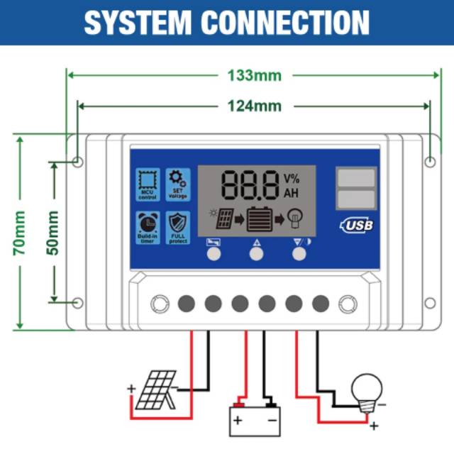 Solar Charge PWM Auto Controller 12v 24v LCD Dual Port usb Panel Surya