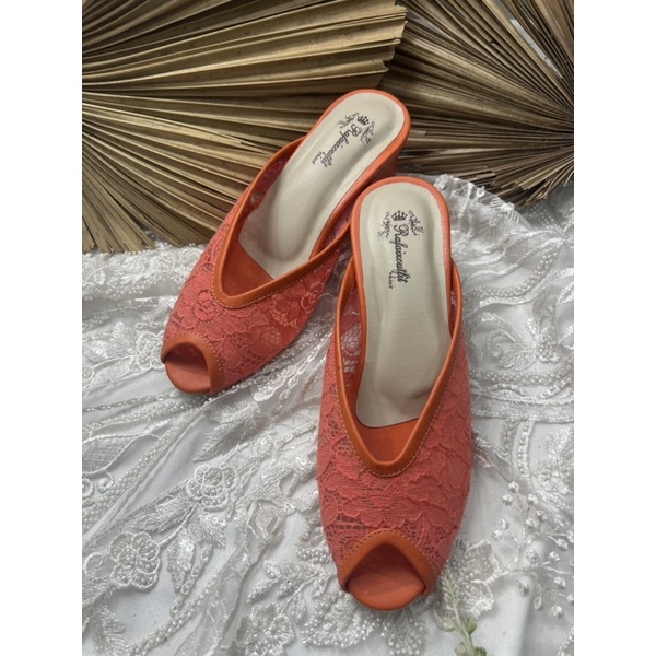 sepatu wanita pesta virana orange 5cm tahu