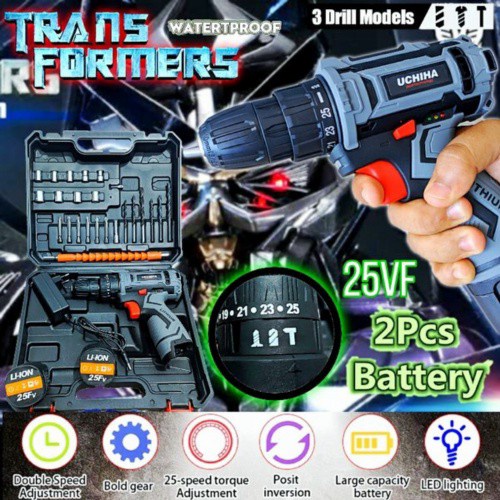UCHIHA Type 25vf impact drill bor baterai cordless tembok besi kayu