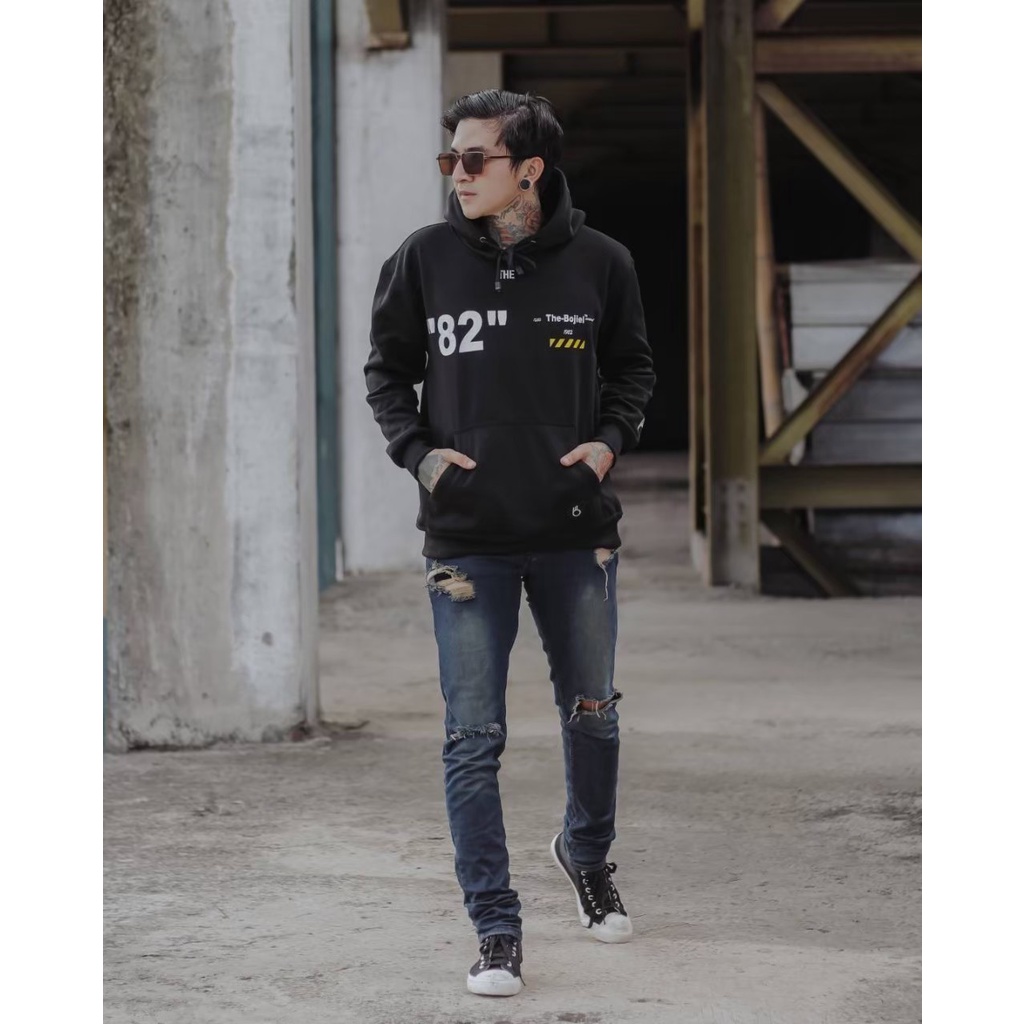 SWEATER HOODIE BLACK MOTIF ORIGINAL THE BOJIEL- HOODIE COWOK DISTRO - SWEATER PRIA MURAH