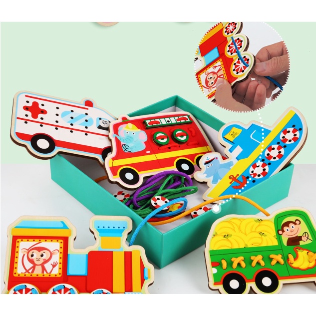 THREADING TOY / Mainan Edukasi Duoqu ANIMAL LACING CARD / DIY ROPE TOYS / Mainan Montessori Toys Meronce / Mainan Belajar Menjahit / Lacing Toys / DIY Menjahit Boneka Kayu