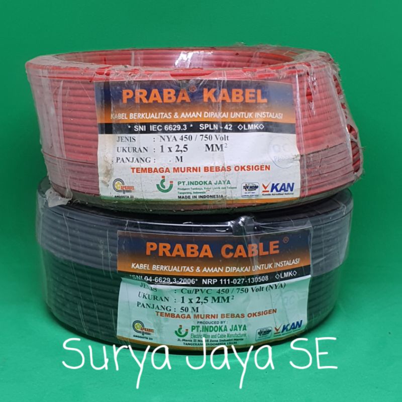 Kabel Listrik NYA 1X2,5 Kabel Engkel NYA 1X2.5 NYA 2,5 Tembaga Praba 50 Meter SNI LMK