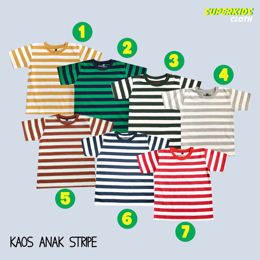 KAOS ANAK STRIPE SALUR TERMURAH ECER GROSIR SUPERKIDS CLOTH 1 - 11 TAHUN