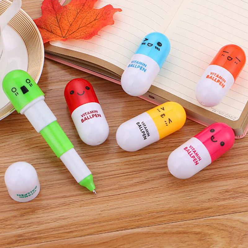 1pc Pulpen Bentuk Pil Lucu Portable Untuk Stationery Sekolah / Kantor