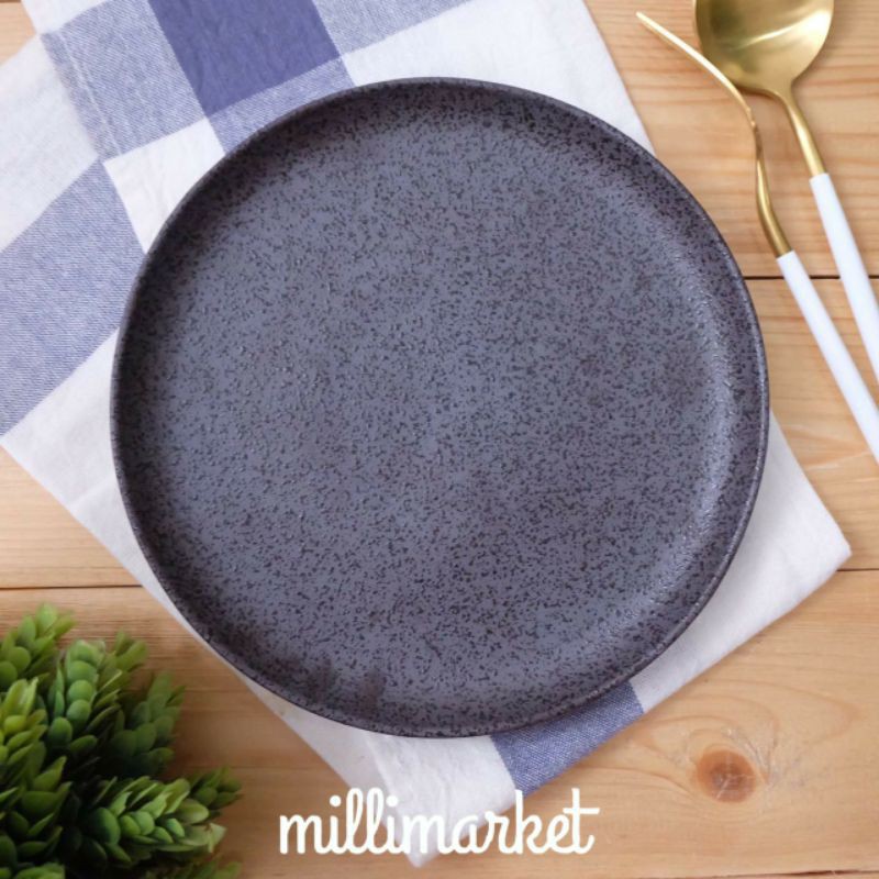 Round Plate - PINKU diameter 20 cm / piring keramik warna pink/korean nordic plate-MIRO/BLACK BINTIK