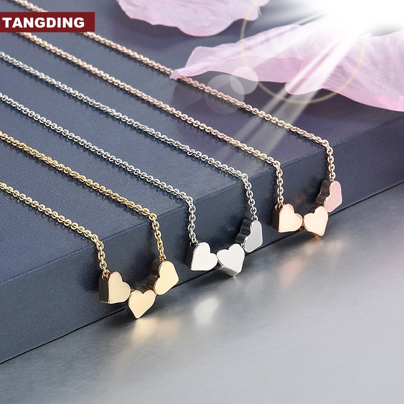 【COD Tangding】Women Jewelry three Heart Charms Necklace Pendant Rose Gold