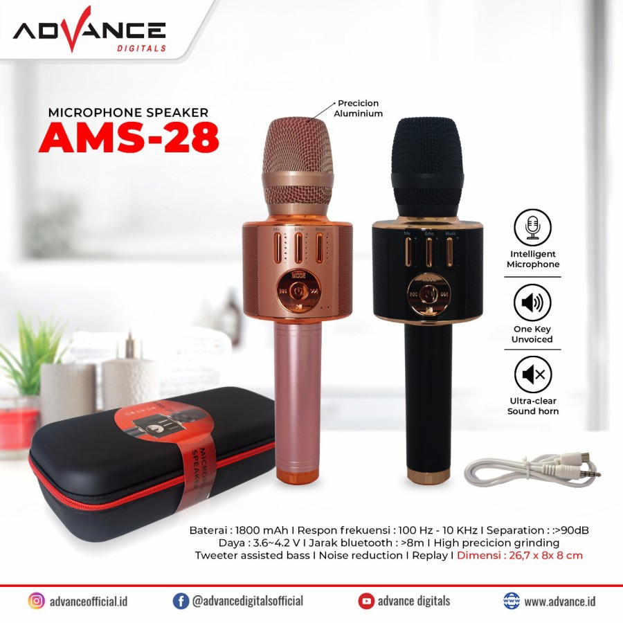 Mic Karaoke Advance AMS-28 Bluetooth Portable MURAH