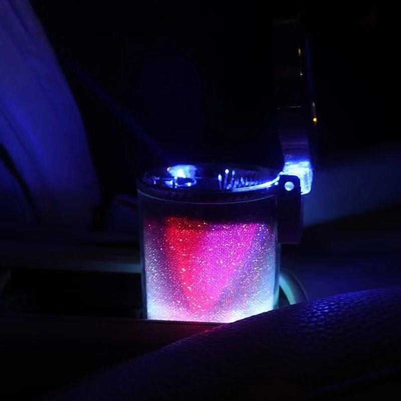 Asbak Mobil Tempat Abu Putung Rokok Lampu LED Stainless Steel Ashtray Light Cup Car Minimalis Praktis Anti Karat