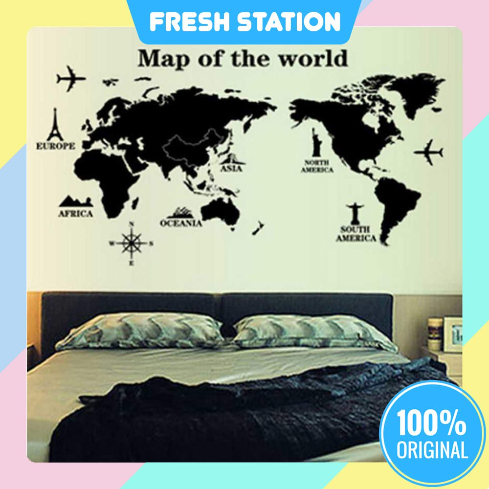 Jual Stiker Dinding Peta Dunia Sticker Wallpaper World Map Shopee
