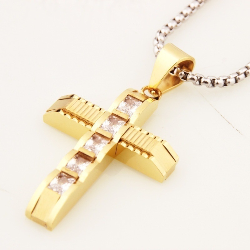 Men's Cross Pendant Christian Curved Cross Necklace Pendants Encrusted with Crystal Only Pendants Do Not Contain Chains Jewelry