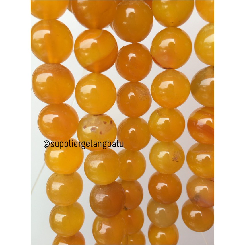 batu gelang kalung 16mm YELLOW AGATE glossy kuning agatis premium akik aksesoris craft pria wanita