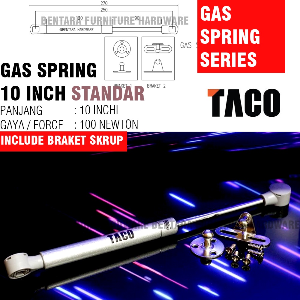 TACO TGS-100 10 Inchi x 100 Newton Gas Spring Hidrolik - Upward Hidrolik Pintu Kabinet Jok Motor