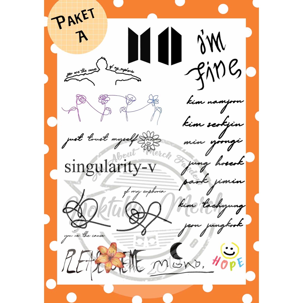 Paket Temporary Tattoo BTS Custom (Tato temporer)