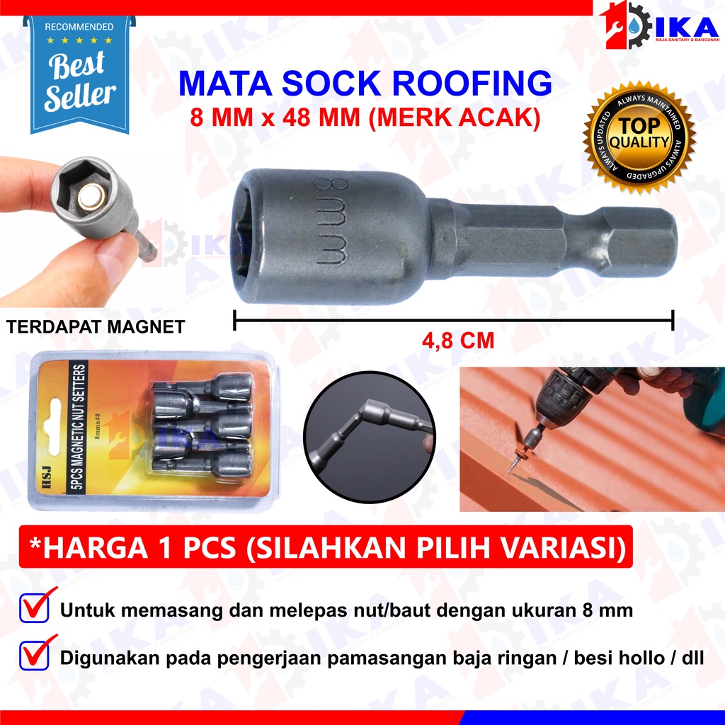 MATA OBENG SOCK ROOFING BAJA RINGAN 8 X 42 MM - 8 X 48 MM - 8 X 65 MM KUNCI DRILLING NUT SETTER KUAT Mata Roofing Pendek / Panjang