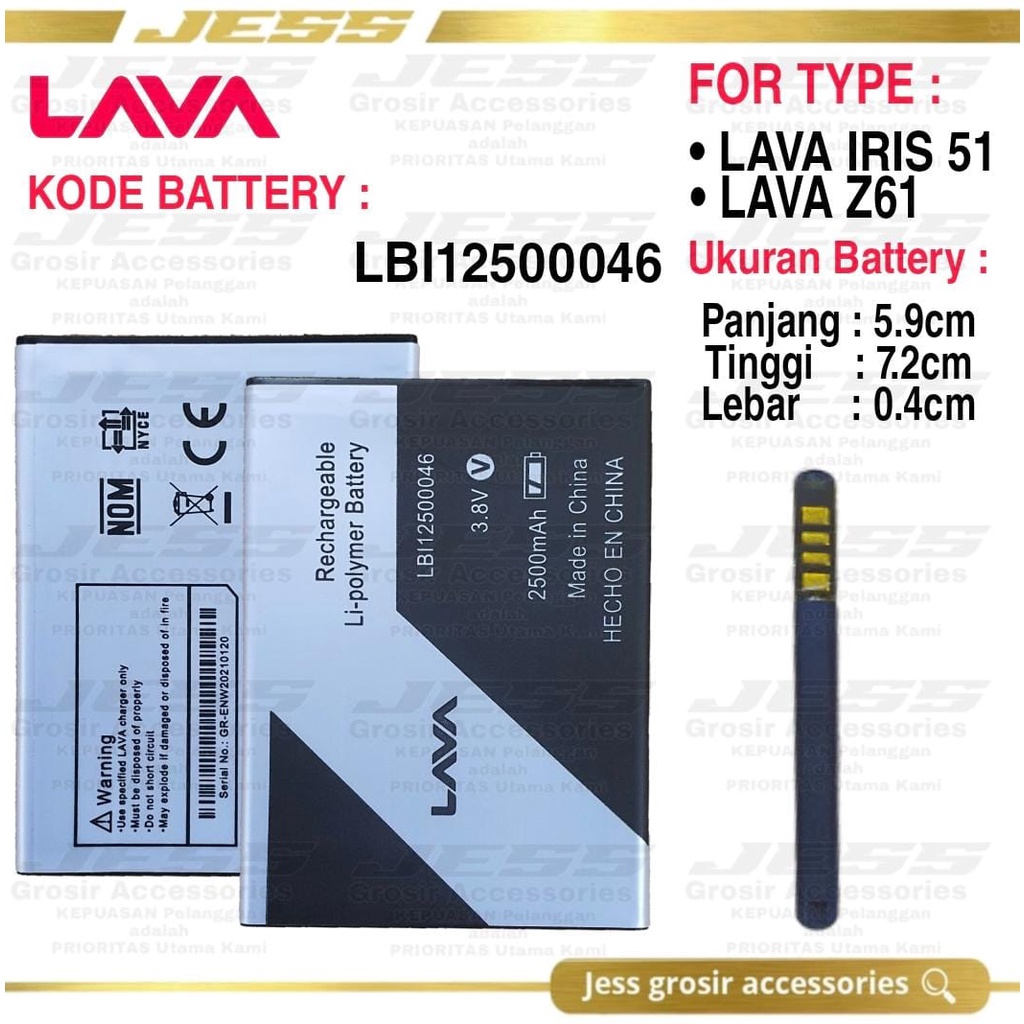 Baterai Battery Batre Original LAVA Iris 51 , Iris Z61 , iris 61 Kode Type LBI12500046