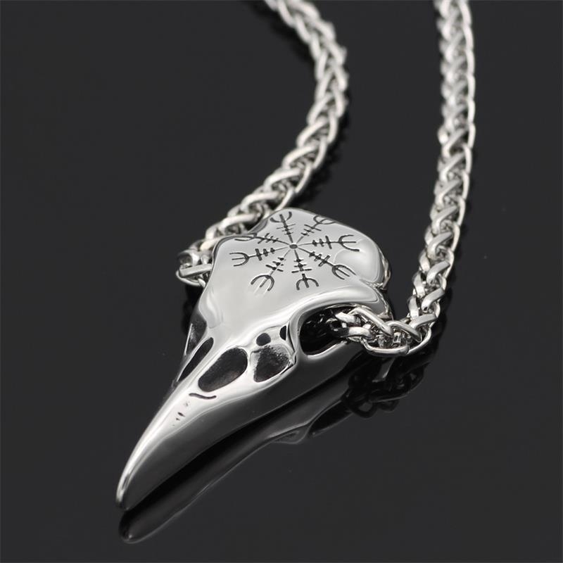 Seusuk  Crow Skull Pendant Odin Rune Amulet Men's Necklace Viking Jewelry