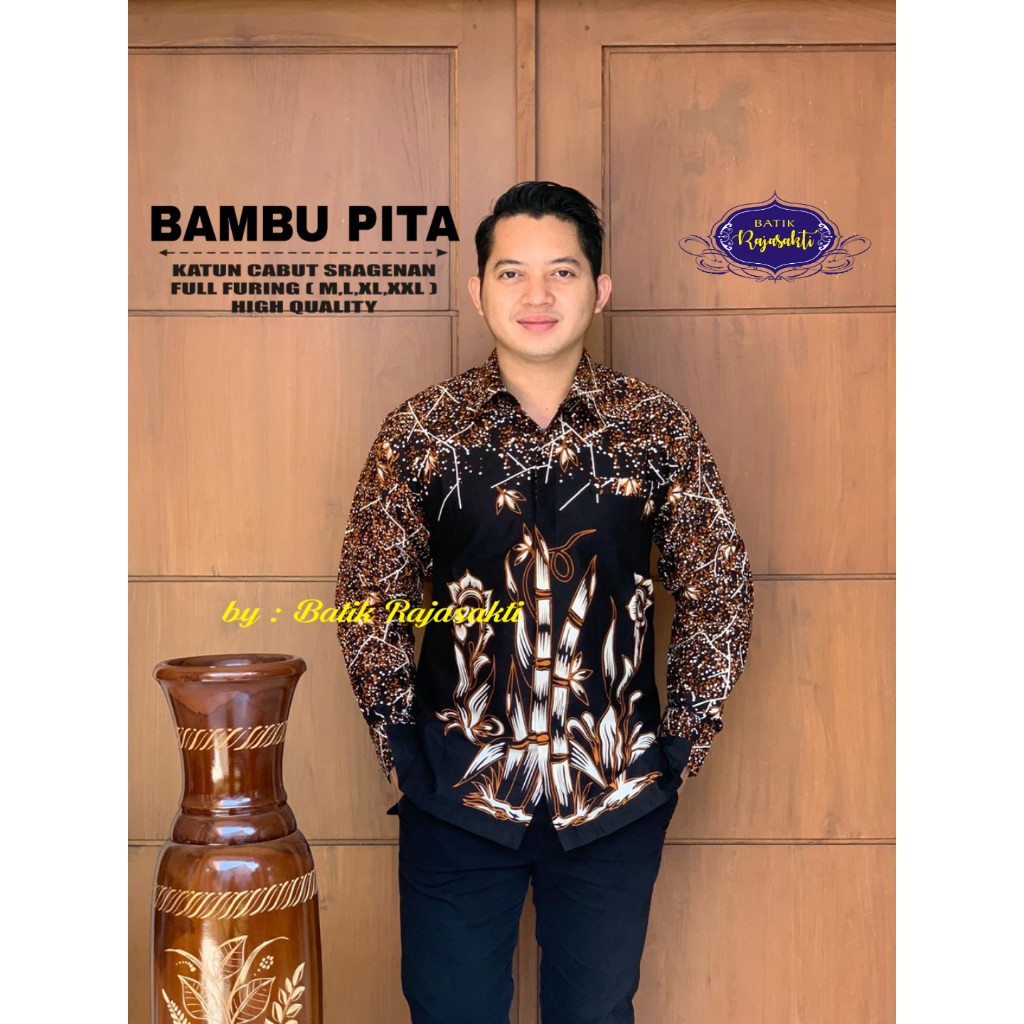 BAMBU PITA Kemeja Batik Pria Lengan Panjang Katun Halus FULL FURING Rajasakti