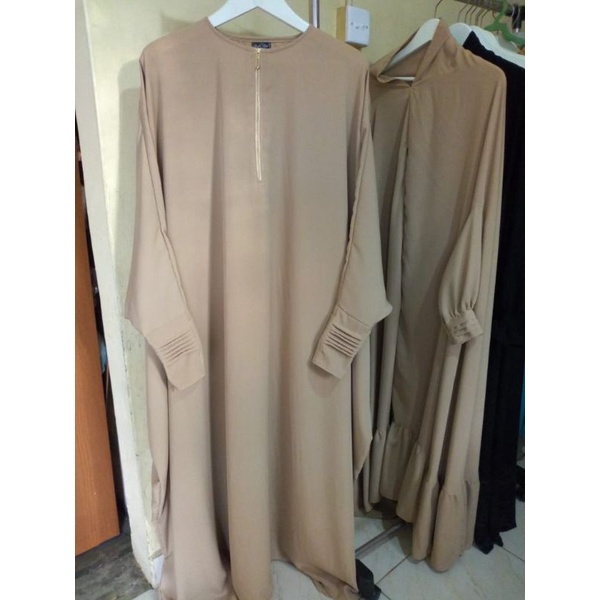 Gamis Abaya Batwing / Abaya Kelelawar /Gamis Kelelawar Zipper Murah Bahan Wolfis Jetblack