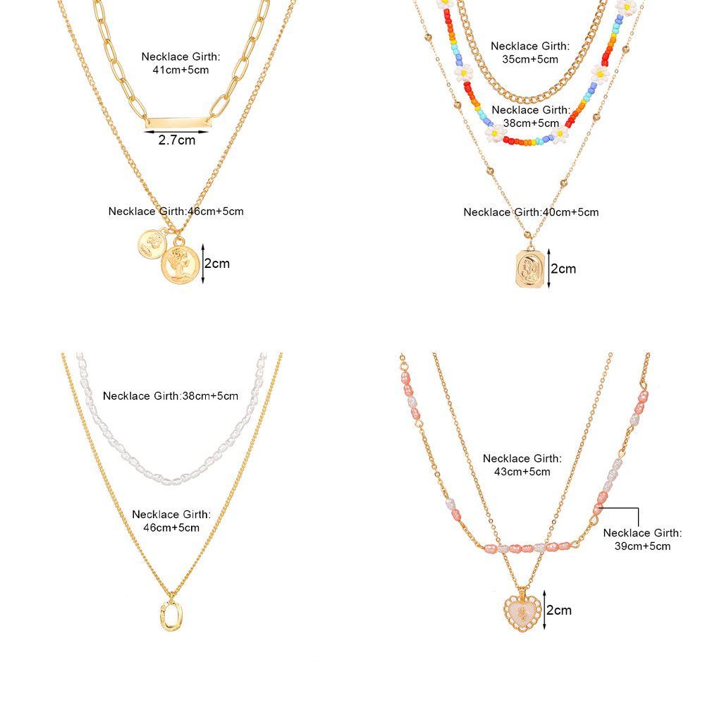 Needway Kalung Gaya Korea Fashion Perhiasan Vintage Untuk Anak Perempuan Liontin Manik-Manik Lapisan Ganda Berbentuk Hati