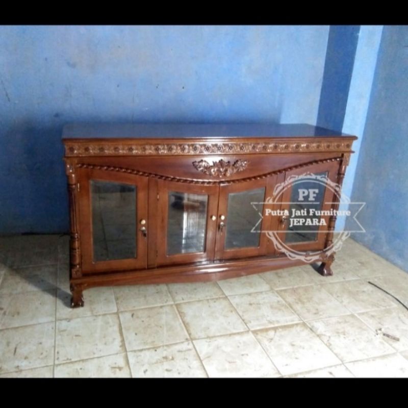 Bufet ukir Jepara Meja Tv kayu jati - Lemari pendek mebel murah Jepara