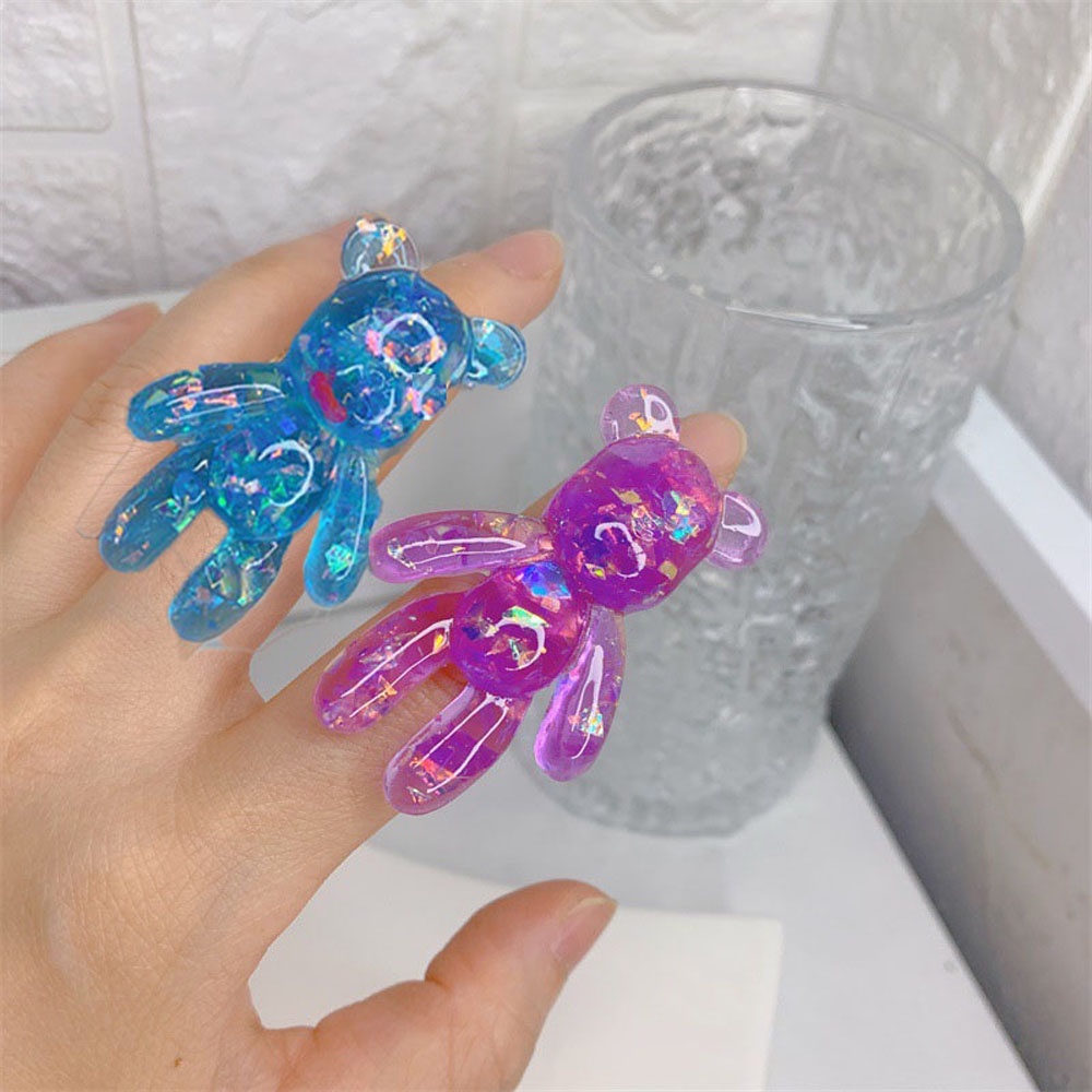 Needway  Gifts Finger Ring Korean Party Jewelry Ring Violent Bear|Color Jelly Color Sweet Bear Crystal Fashion Accessories/Multicolor