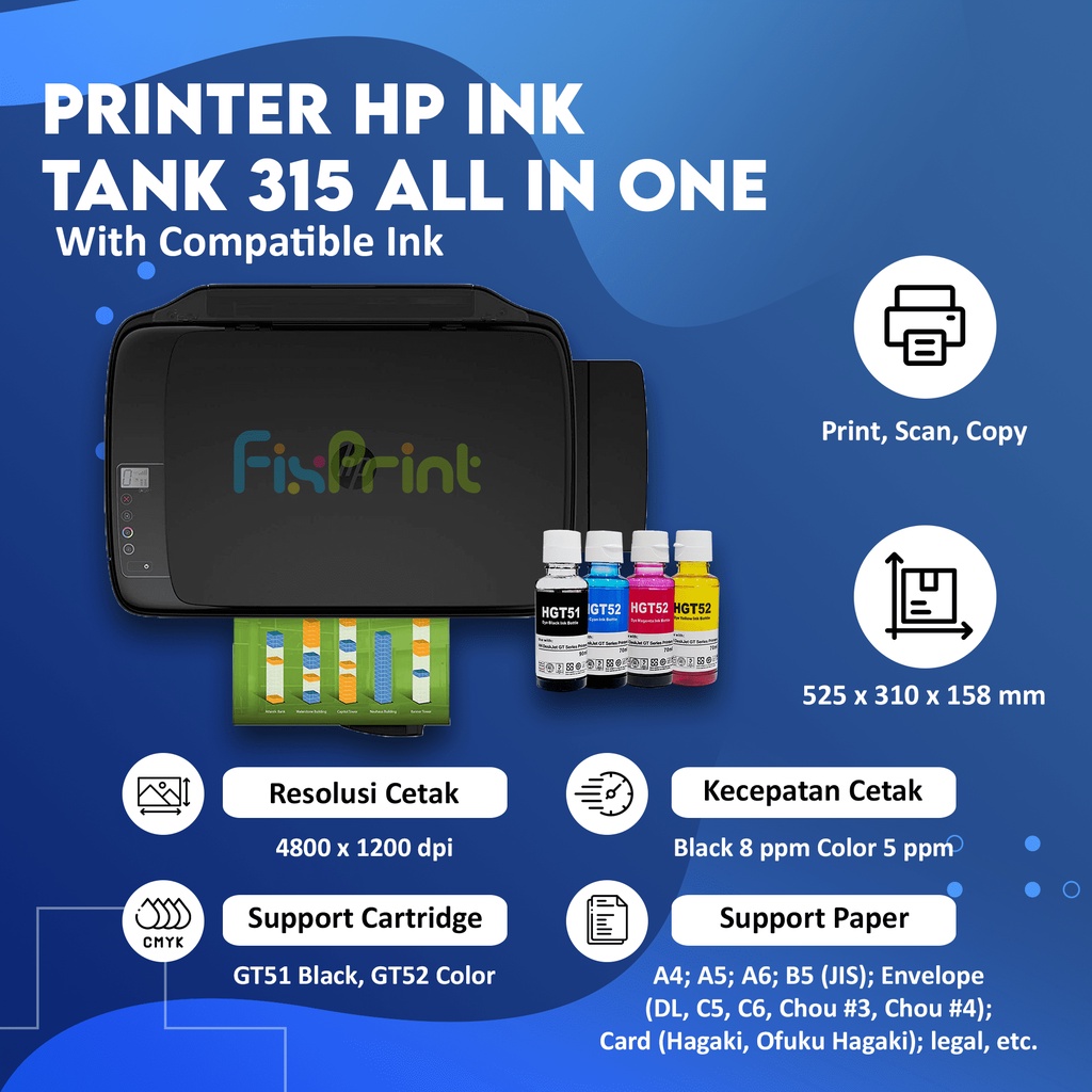 Printer HP 315 Ink Tank 315 Original Infus HP Print Scan Copy Resmi