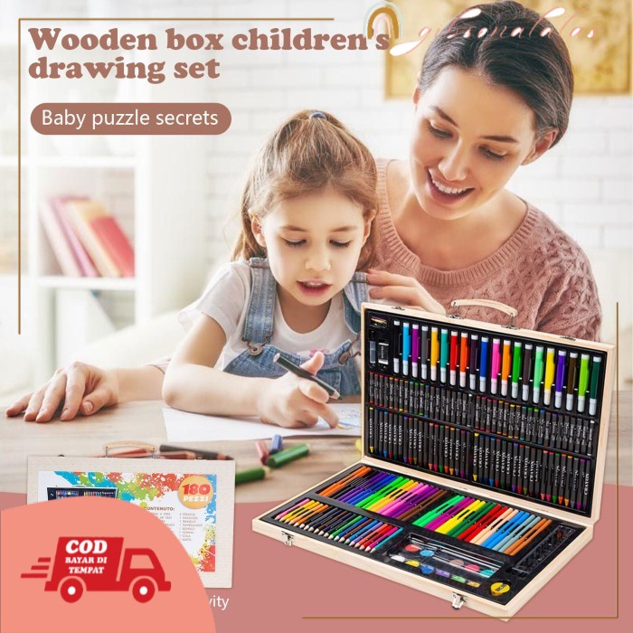 

⭐ BISA COD ⭐ Crayon Set 180pcs box Kayu / Painting Wooden Art Drawing Sets