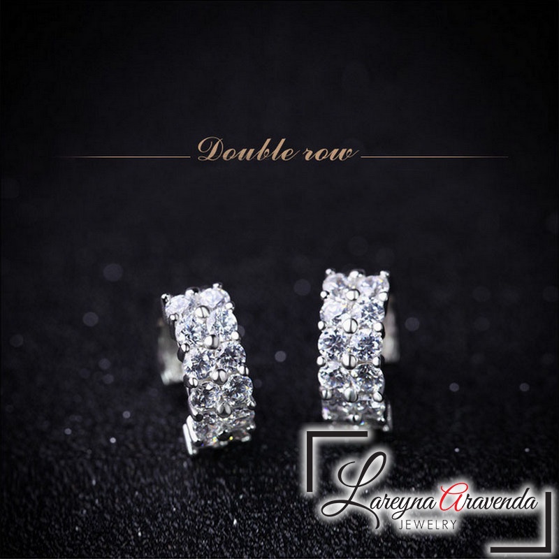 Anting Korea Wanita Perak S925 Model Luxurious Double Row Crystal AT030