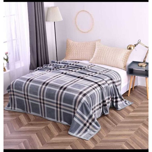 Selimut Bulu Halus Motif Dewasa  Aesthetic Atisashop Murah Berkualitas Lembut Uk135x190 New Arrival-Garis Abu