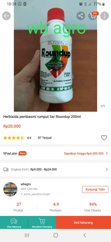 Herbisida Pembasmi Rumput Liar Roundup 200ml