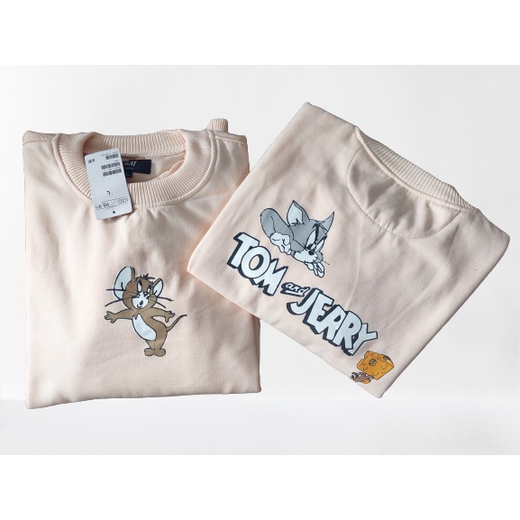 CREWNECK PRIA NASA H&amp;M TOM &amp; JERRY FULL CREAM SABLON PLASTISOL BAHAN TEBAL