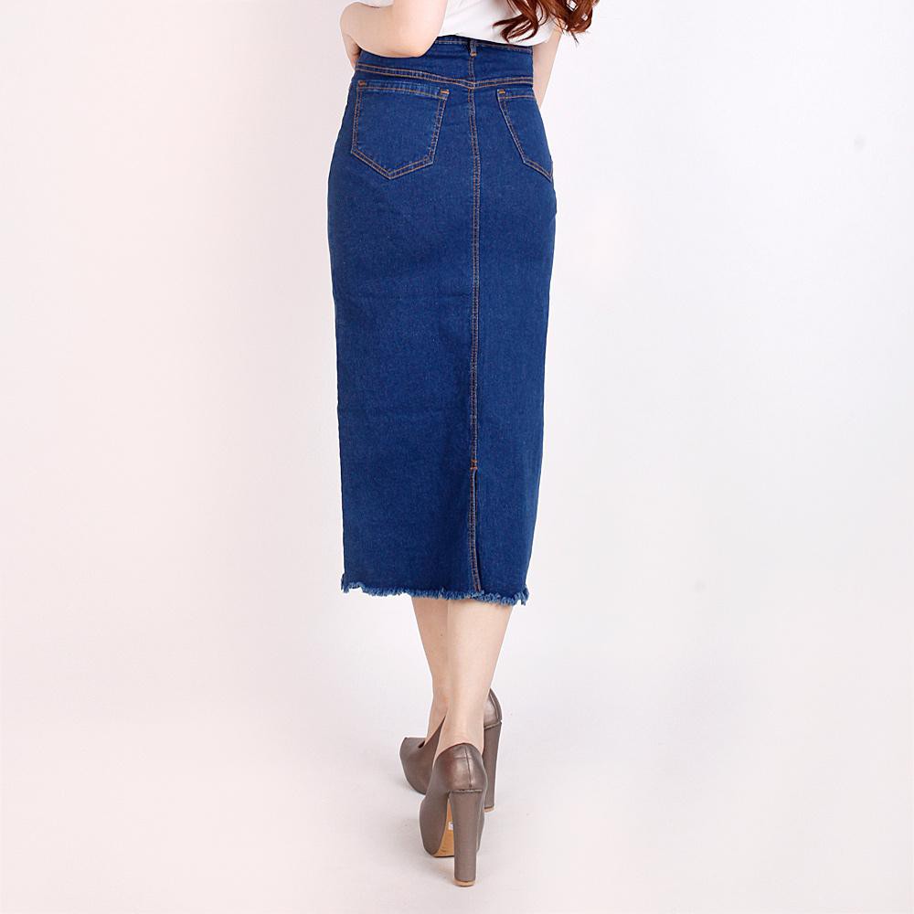 mmj jeans 090701 Cod Size 28 - 33 Rok Jeans Wanita 7/9 Light Skirt Rok Stretch Melar-Biru Tua