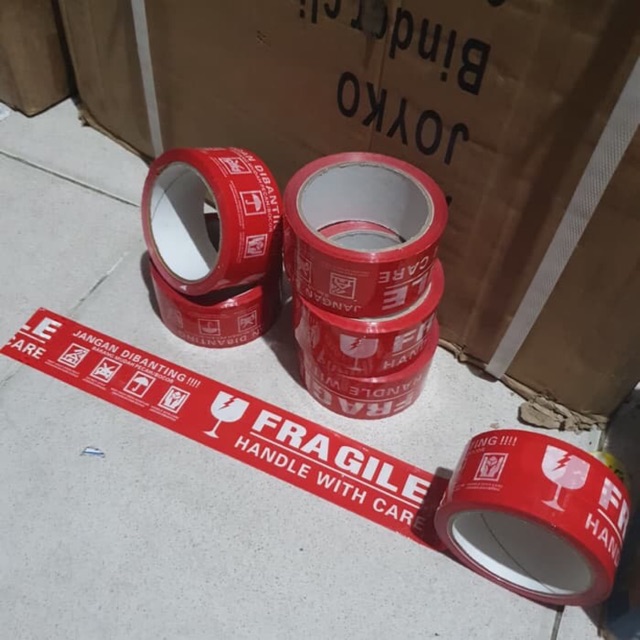

SUPER MURAH !! LAKBAN FRAGILE MERAH SUPER SALE 2 INCH 48 MM 50Y GROSIR-KCW