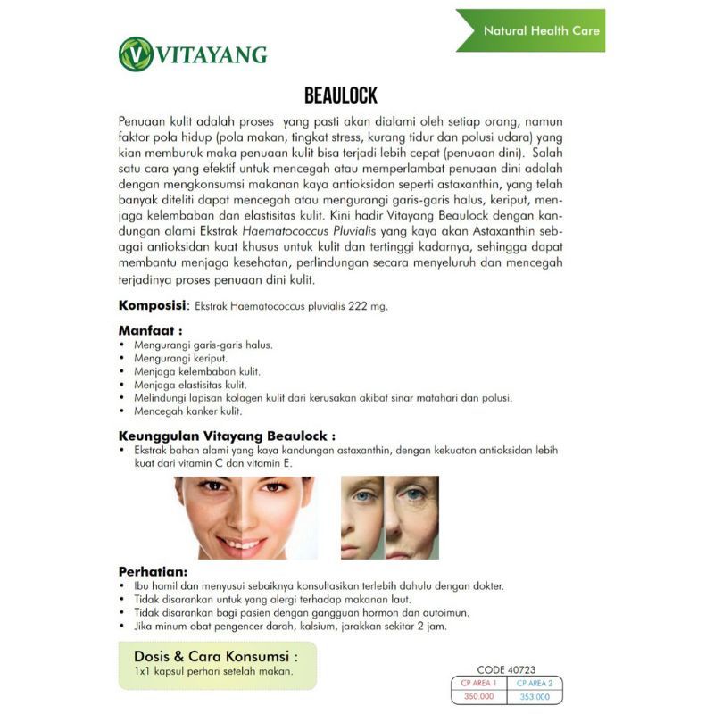 Vitayang Beaulok Astaxanthin Suplemen Kulit kecantikan Antioksidan Tinggi (6.000 X) Lebih Kuat Dari Vitamin C Original kk Indonesia