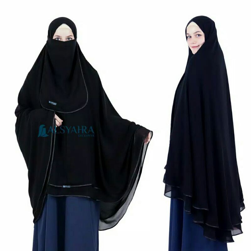 Alsyahra Exclusive Set Khimar Butterfly 2 Layer Bisban Hitam Sifon Jetblack