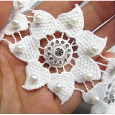 Lace Patch - White Flower Beading #06 (6pcs)