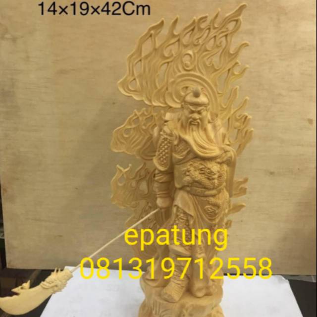 patung dewa kwan kung kwan kong guan yu kayu 42 cm