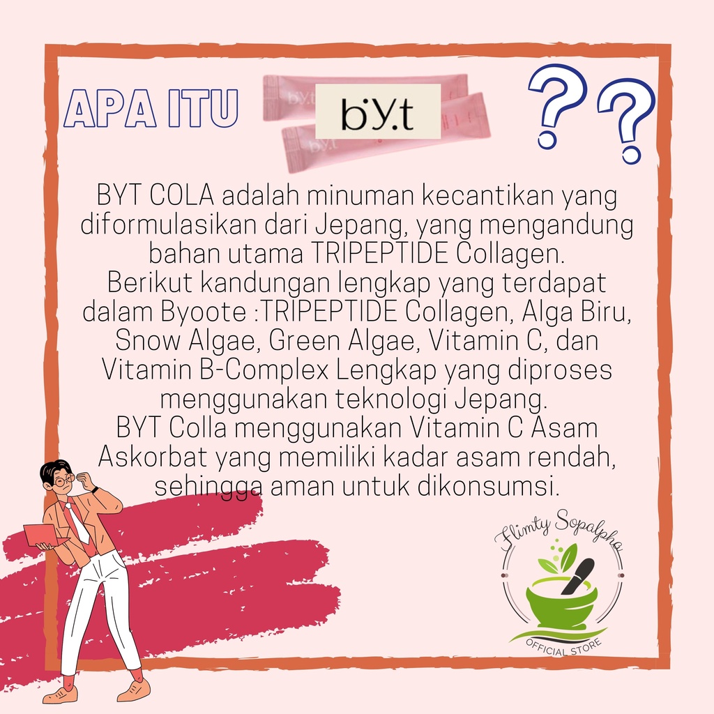 BYT Colla Byoote Collagen 1 Box Isi 16 Byotee Byote Kolagen Tripeptide Premium Ampuh Aman Halal BPOM Menyembuhkan Jerawat Bekas Luka Peradangan Nyeri Sendi dan Tulang Memutihkan Melembabkan Kulit Menghilangkan Kerutan Dan Penuaan