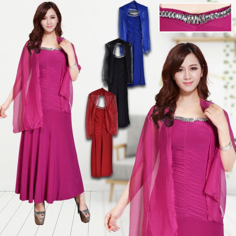 Gaun pesta Dress Party panjang simple elegant