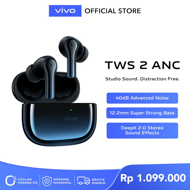 vivo TWS 2 ANC – 40dB Advanced Noise, 12.2mm Super Strong Bass, DeepX 2.0 Stereo Sound Effects